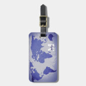 Monogram World Map Blue Artsy Name Gift Favor Bagagelabel (Voorkant verticaal)