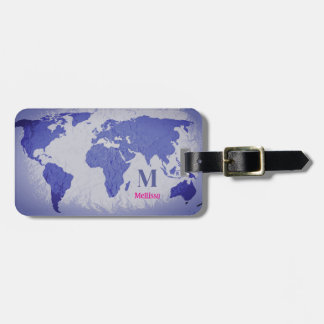 Monogram World Map Blue Pink Name Gift Favor Bagagelabel