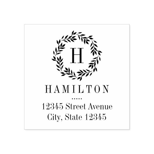 Monogram Wreatated Wood Stamp Rubberstempel (Afrduk)