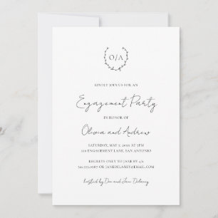 Monogram Wreatclassic Elegant Engagement Party Kaart