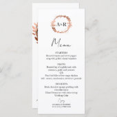 Monogram Wreated Roos Gold Foil Foto Wedding Menu (Voorkant / Achterkant)