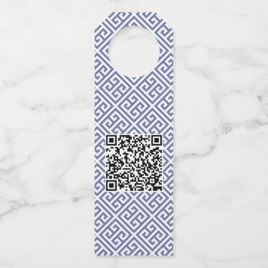 Monogram Wreater Blue White Bow Merry Kerstmis Flessenhanger (Achterkant)