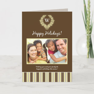 Monogram Wreath Family Holiday Card (bruin) Feestdagen Kaart