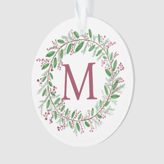 Monogram Wreath Kerstversier Ornament (voorkant)