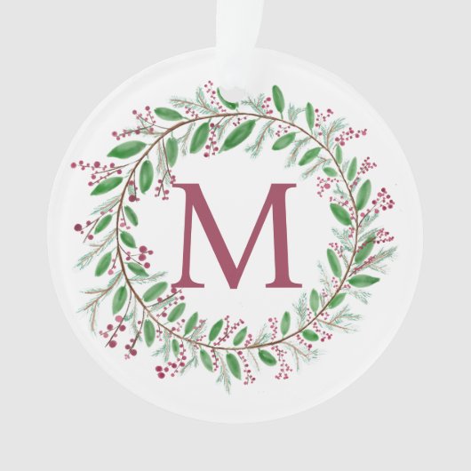 Monogram Wreath Kerstversier Ornament (voorkant)