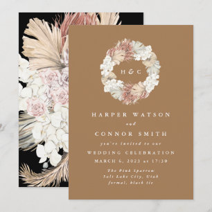 Monogram Wreath Pampas Grass Floral Tropical Kaart