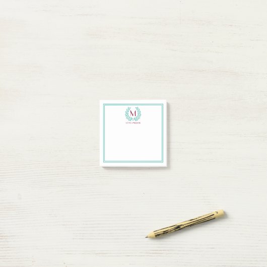 Monogram Wreath Post-it® Notes (Op bureau)