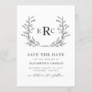 Monogram Wreath sparen de Datum Save The Date