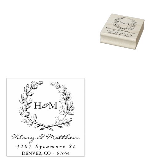 Monogram Wreath Weddenschap Stempel (Gestempeld)