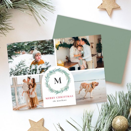 Monogram WreatSjabloon Kerstmis Kaart