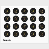Monogram X, goudkleurig initiaal X op zwart, Ronde Sticker (Vel)