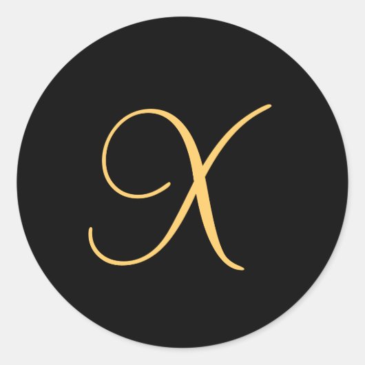 Monogram X, goudkleurig initiaal X op zwart, Ronde Sticker (Voorkant)
