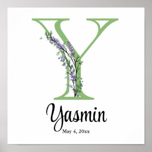 Monogram Y Lavendel Eucalyptus kinderkamer Poster
