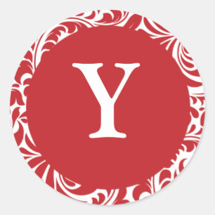 Monogram Y Red White Custom Weddenschap Monogramme Ronde Sticker