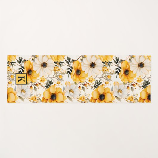 Monogram Yellow floral Pattern Yogamat (Voorkant (horizontaal))