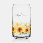 Monogram Yellow Flower Sunflower Floral Botanical Blikvorm Glas (Voorkant)