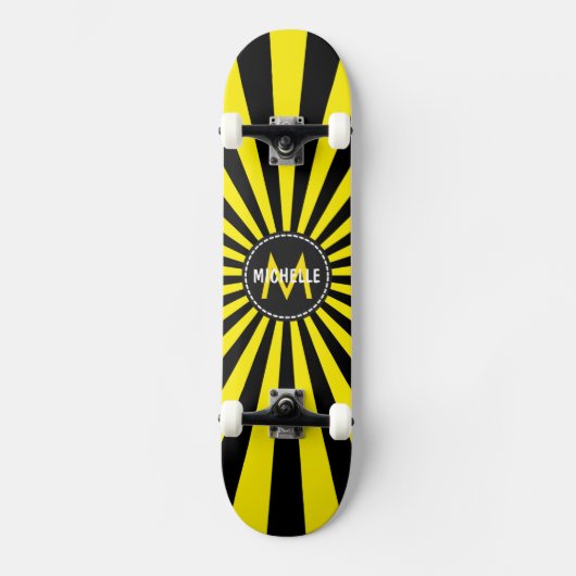 Monogram Yellow Funky Sun Rays Pattern Skateboard (Voorkant)