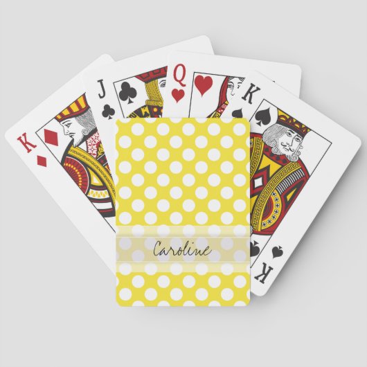 Monogram Yellow White Trendy Fun Polka Dot Pattern Speelkaarten (Achterkant)