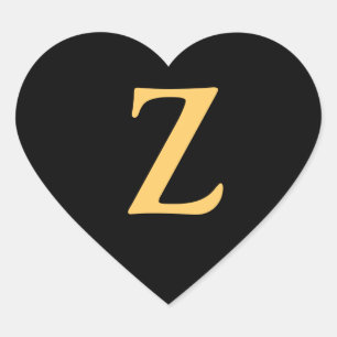 Monogram Z, goudkleurig initiaal Z op zwart Hart Sticker