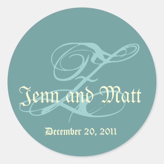 Monogram Z Trouwnamen Datum Blue Cream Seal Ronde Sticker (Voorkant)