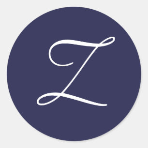 Monogram Z, wit op Navy Blue, Ronde Sticker