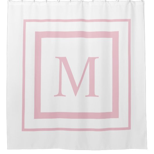 Monogram zacht Roos en witte vierkant grens Douchegordijn (Voorkant)