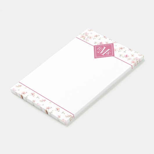 Monogram | Zacht roze Waterverf ventilator Post-it® Notes (Schuin)