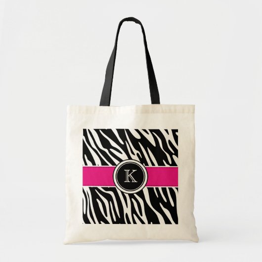 Monogram Zebra Afdrukken met roze Canvas tas (Voorkant)