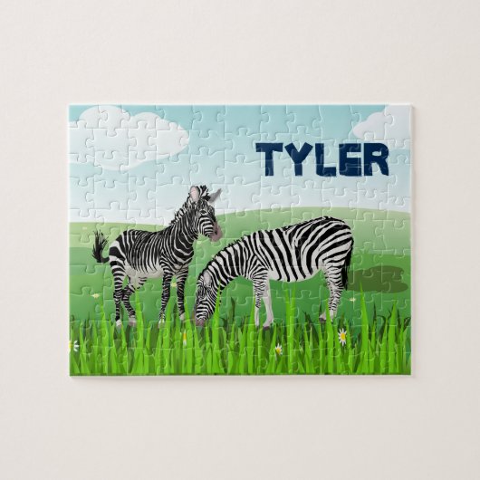 Monogram Zebra Dieren Legpuzzel voor Kinderen (Horizontaal)