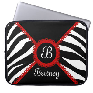 Monogram zebra en rode kant laptop sleeve