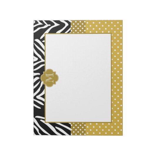 Monogram Zebra met Gold Polka Dot Pattern Notitieblok (Gedraaid)