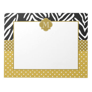 Monogram Zebra met Gold Polka Dot Pattern Notitieblok