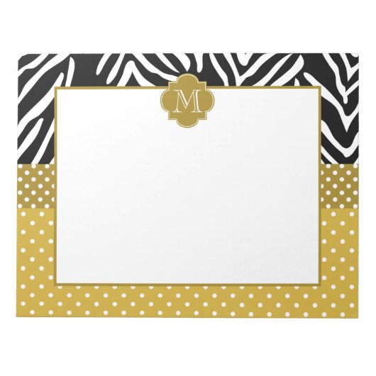 Monogram Zebra met Gold Polka Dot Pattern Notitieblok (Voorkant)