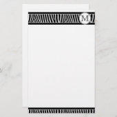 Monogram Zebra Pattern Black White Stationery Briefpapier (Voorkant / Achterkant)