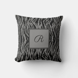 Monogram Zebra Print Black Grey Silver Trendy Kussen