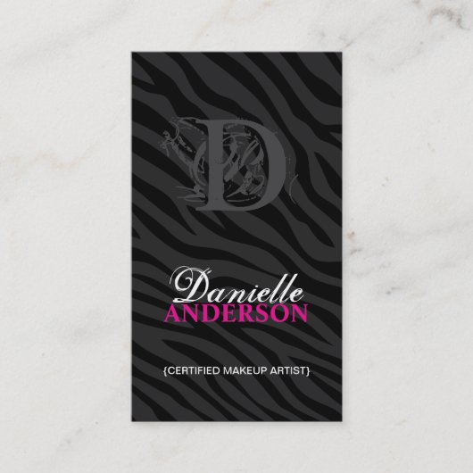 MONOGRAM ZEBRA PRINT MAKEUP ARTIST VISITEKAARTJE (Voorkant)