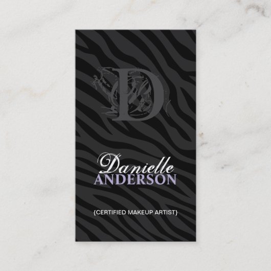 MONOGRAM ZEBRA PRINT MAKEUP ARTIST VISITEKAARTJE (Voorkant)