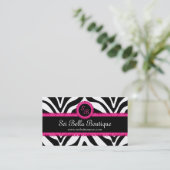 Monogram Zebra Print & Pink Lace Visitekaartje (Staand voorkant)