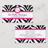 Monogram Zebra Print & Pink Lace Visitekaartje (Voorkant / Achterkant)