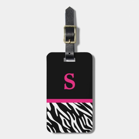 Monogram Zebra Print & Roze Bagagelabel (Voorkant verticaal)