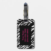 Monogram Zebra Print & Roze Bagagelabel (Achterkant verticaal)