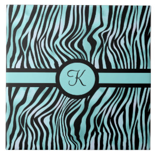 Monogram Zebra print zwart en Blauwgroen Turquoise Tegeltje