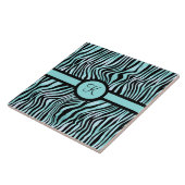 Monogram Zebra print zwart en Blauwgroen Turquoise Tegeltje (Zijkant)