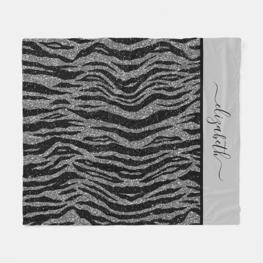Monogram Zebra Print Zwart en Grijs Zilver Fleece Deken (Voorkant (Horizontaal))