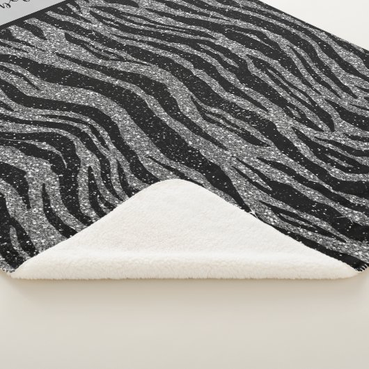 Monogram Zebra Print Zwart en Grijs Zilver Sherpa Deken (3/4)