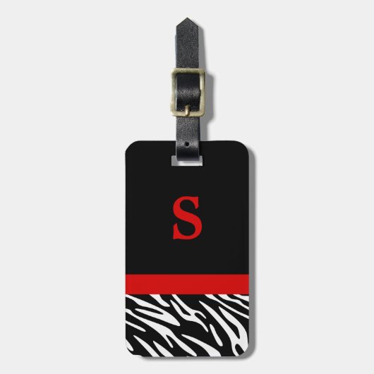 Monogram Zebra Stripe met rood Bagagelabel (Voorkant verticaal)