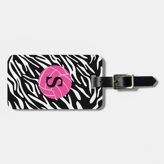 Monogram Zebra Stripe Roze VolleybalBagagelabel Bagagelabel (Voorkant horizontaal)