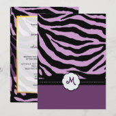 Monogram/Zebra Stripes Wedding Invitting Kaart (Voorkant / Achterkant)