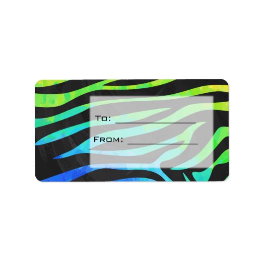 Monogram Zebra, zwart en regenboogdruk Etiket (Voorkant)