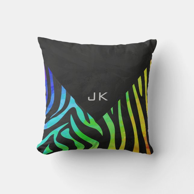 Monogram Zebra, zwart en regenboogdruk Kussen (Voorkant)